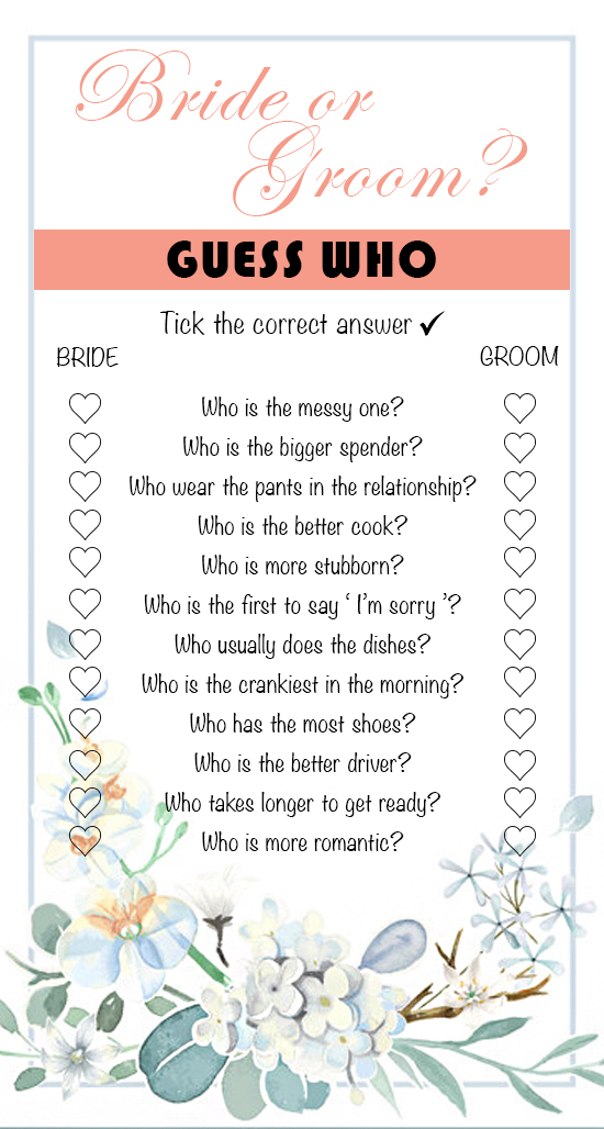 BRIDE OR GROOM GAME