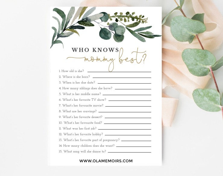 Greenery Baby Shower Games