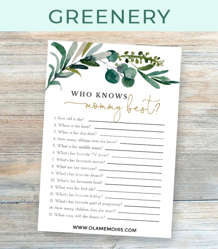 Greenery Baby Shower Games