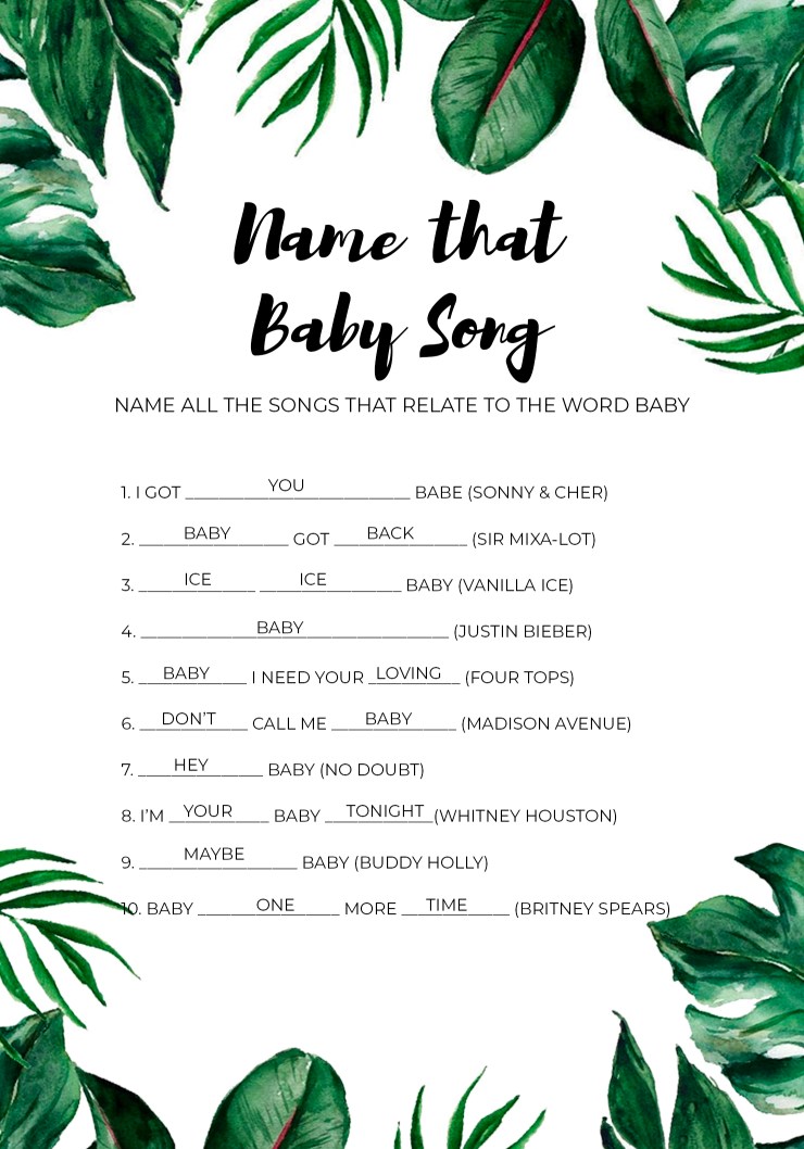NAME THAT BABY SONG jungle answers