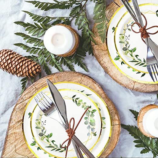 Ola memoirs greenery gold plates napkins cup set baby shower birthday sage safari