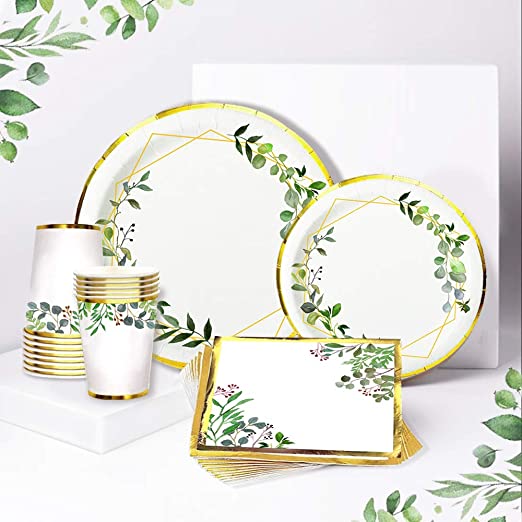 Ola memoirs greenery plates napkins cup set baby shower birthday sage safari