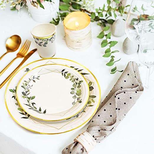 Ola memoirs greenery sweet baby plates napkins cup set baby shower birthday sage safari