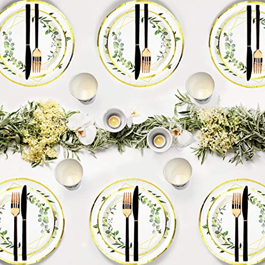 Ola memoirs greenery tableware plates napkins cup set baby shower birthday sage safari